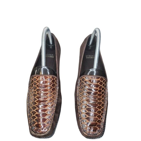 Stuart Weitzman Loafers Women Sz 8M Brown Leather Designer Animal Print Workwear - Picture 2 of 6